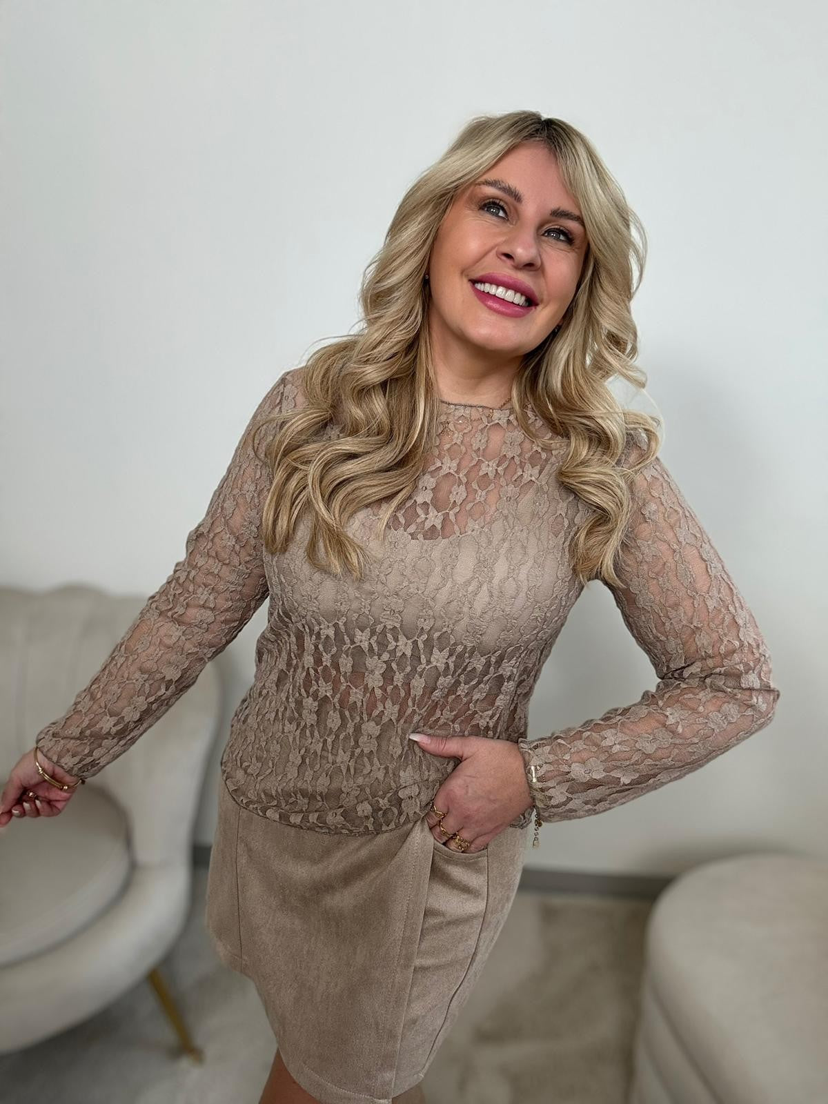 Spitzenshirt taupe ROMANTIC TRANSPARENCY