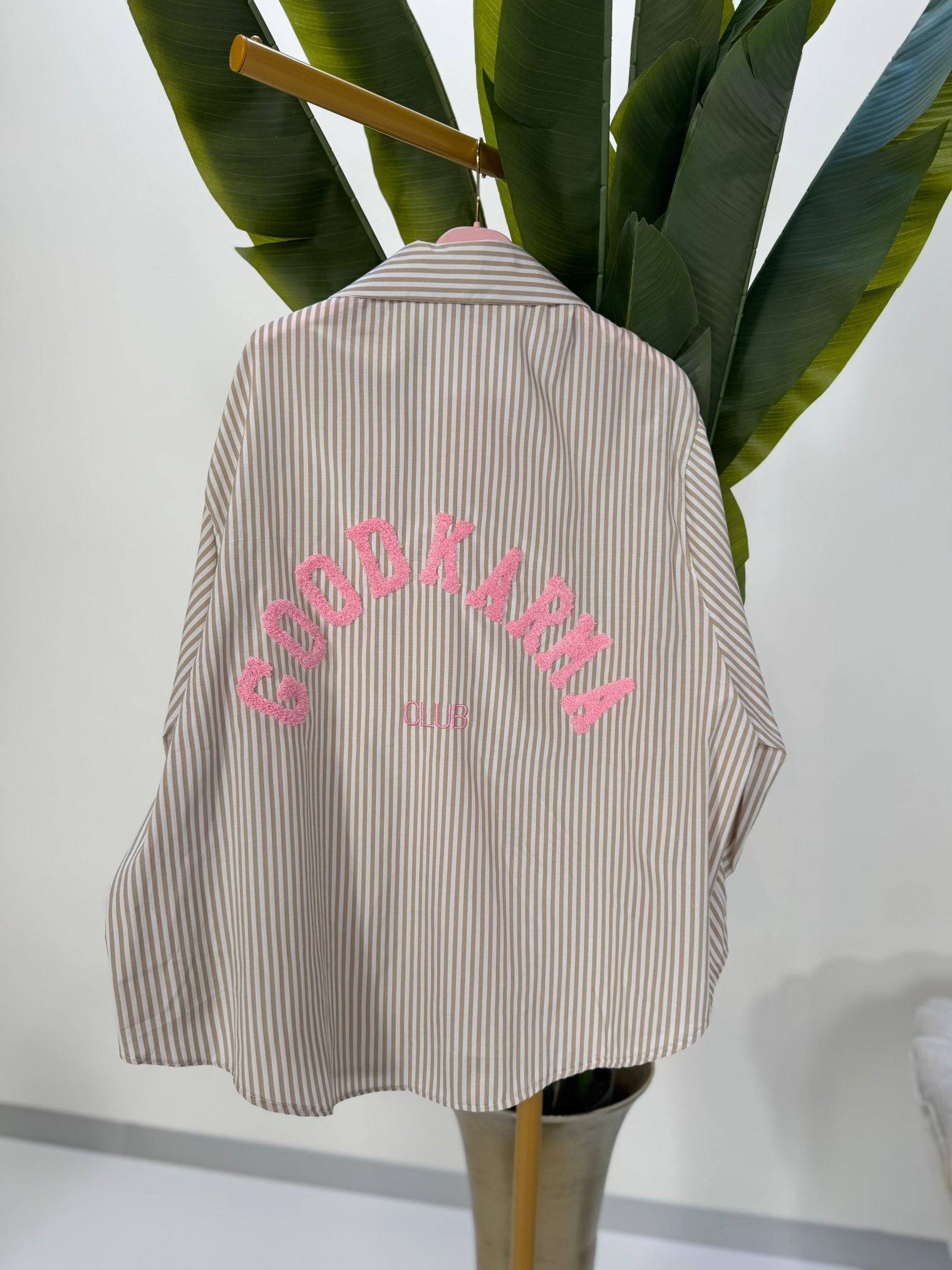 Bluse GOOD KARMA CLUB taupe/weiß gestreift