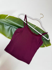 Ripp Spaghettiträger Top Cropped mit Spitze burgundy