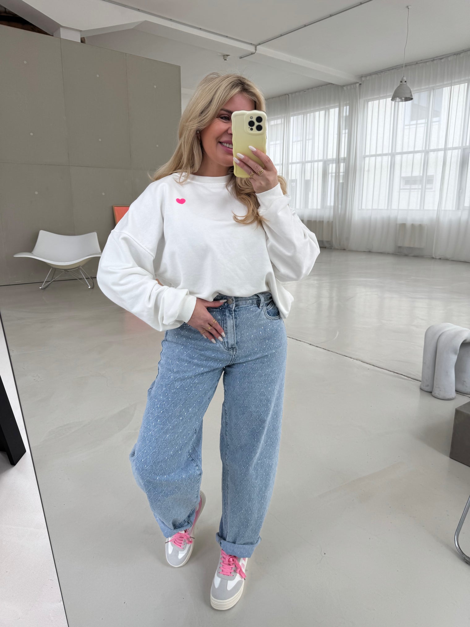 Stretch Mom Jeans WHITE SPAKLE