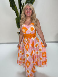 Luftiges Kleid SUMMER GIRL rosa/orange/weiß mit seitlichen Taschen