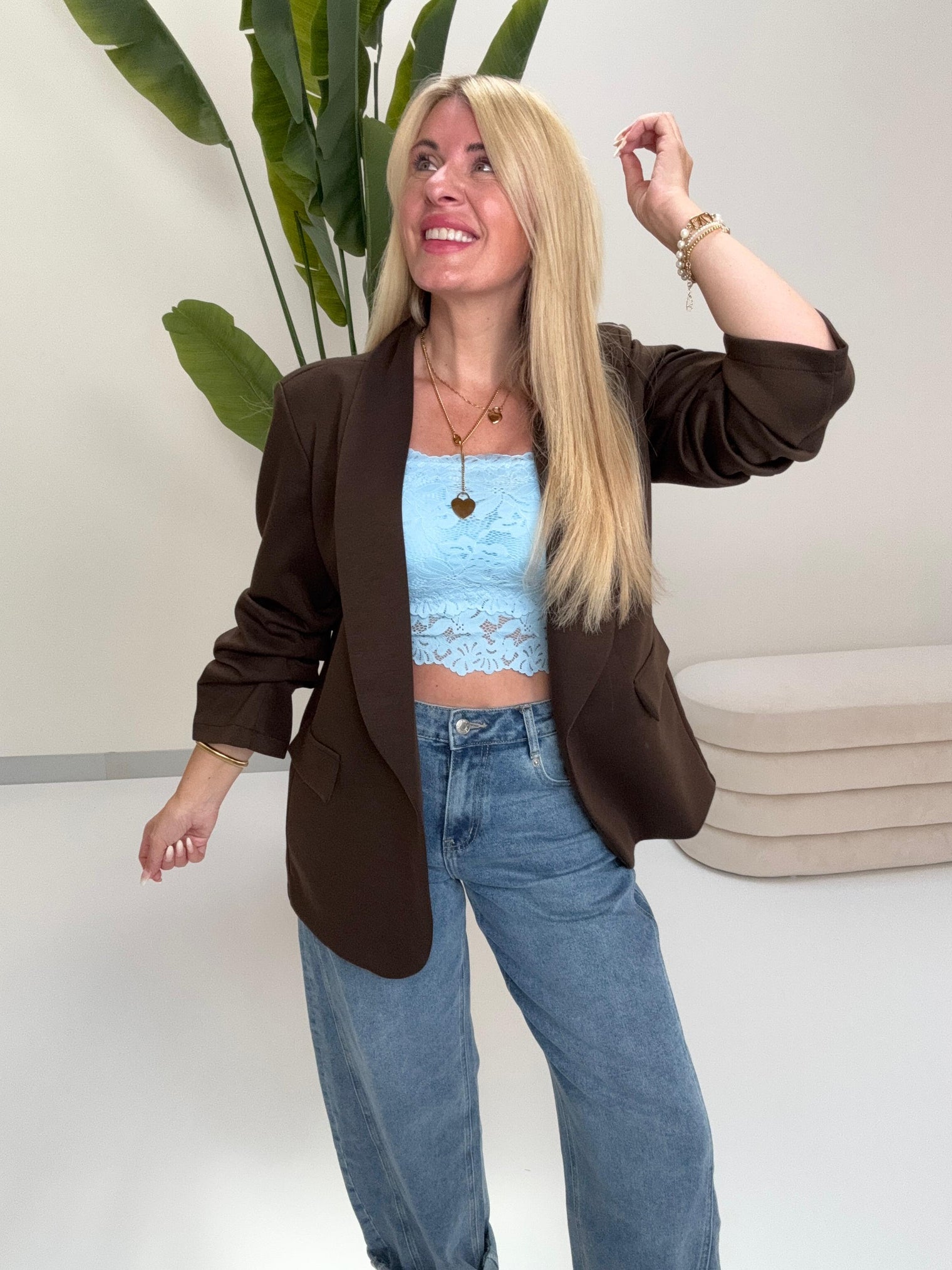 Spitzen Bandeau Top mit elastischem Gummizug himmelblau