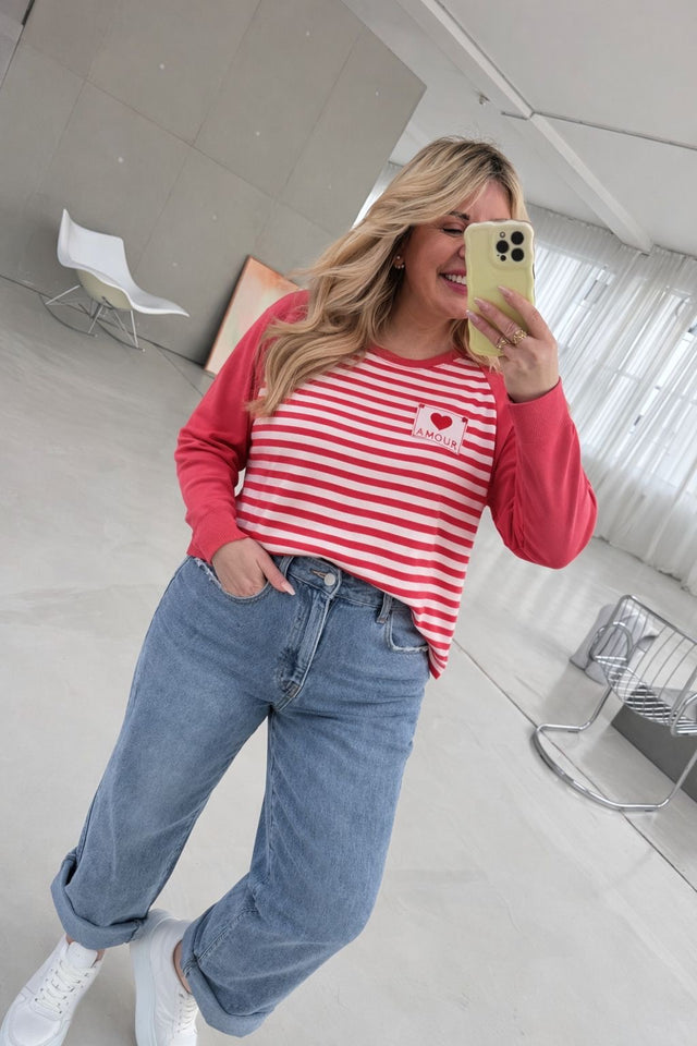 Langarmshirt pink/weiß gestreift AMOUR