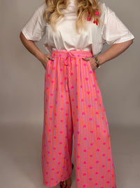 Stylische Musselin Hose rosa HEART ATTACK hot orange&Herzen pink