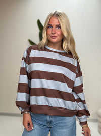 Butterstoff Sweater mit Patch am Ärmel BIG STRIPES hellblau/coffee