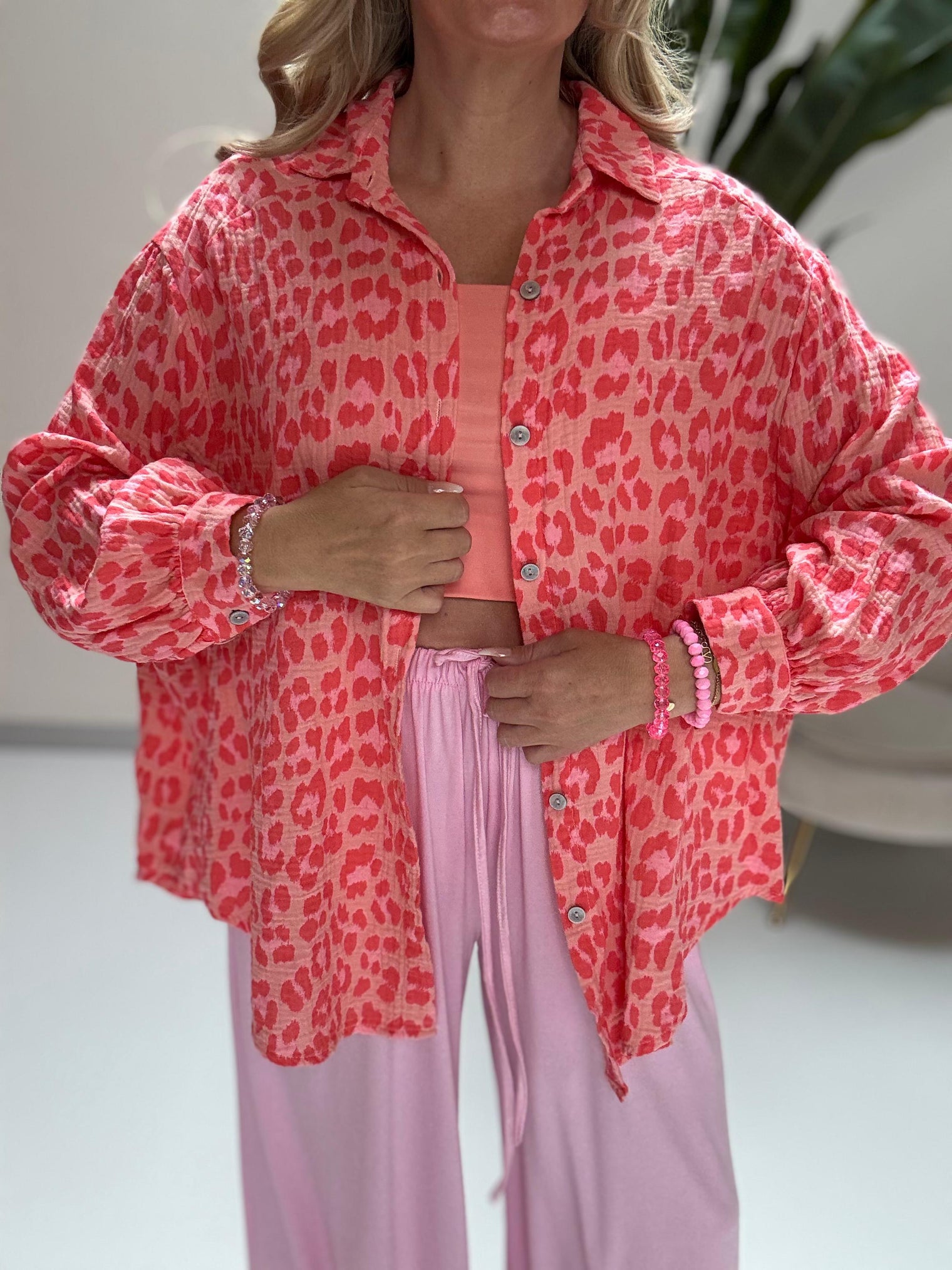 Musselin Bluse peach LEO POWER rot/rosa