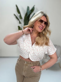 Cropped Bluse weiß ROMANTIC LOVER mit kleinen Blümchen