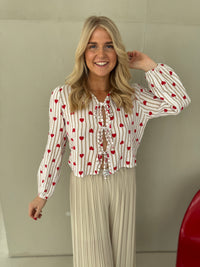 Musselin Bluse weiß HEART ATTACK beige mit Schleifen