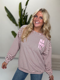 Sweater mit Rückenprint hellrosa/coffee geringelt NAMASTE