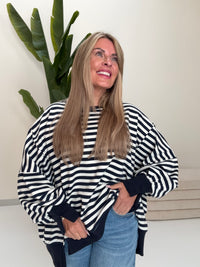 Oversize Sweater Navy/weiß NAVY WEIß