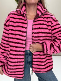 Teddy Jacke mit Reißverschluss pink/burgundy gestreift