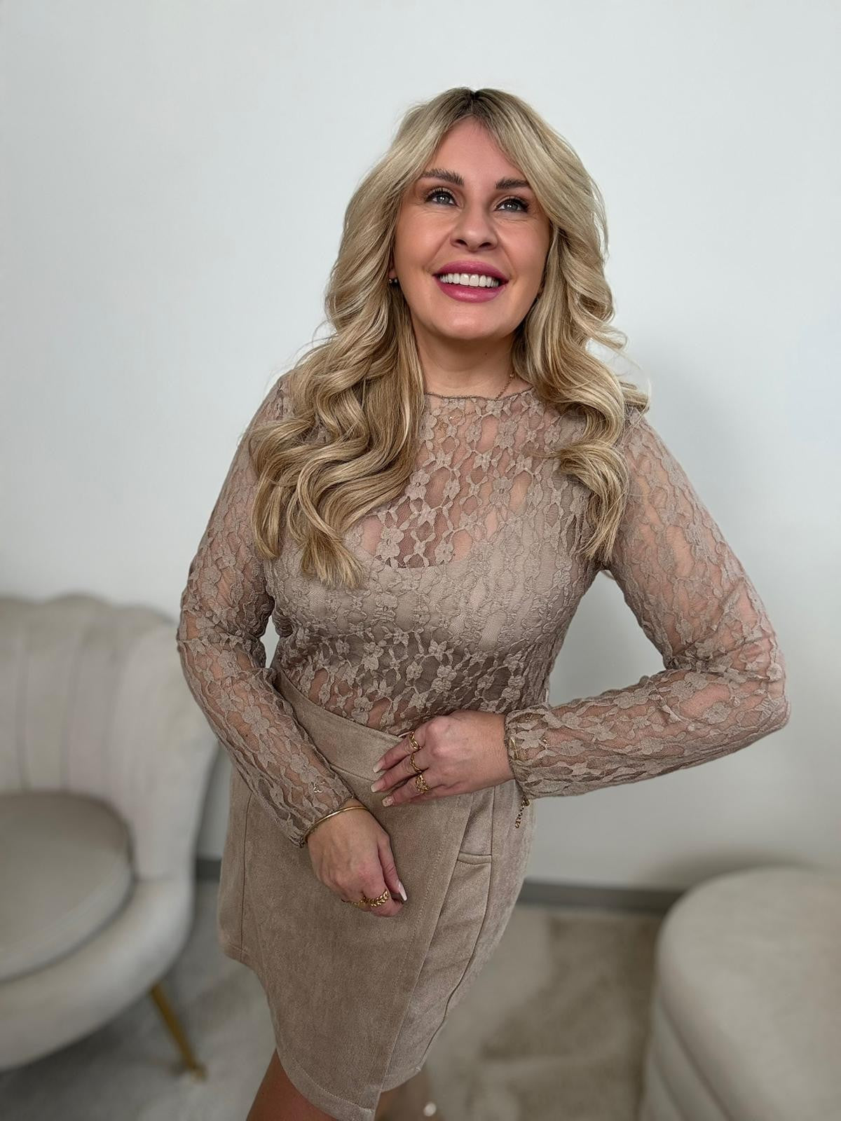 Spitzenshirt taupe ROMANTIC TRANSPARENCY