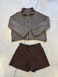 Strickjacke ZIPPER STRIPES dunkelbraun