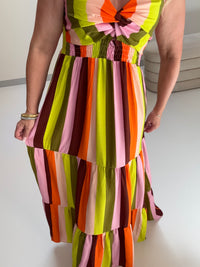 Luftiges Sommer Kleid FOREVER A BOHO GIRL kiwi/pink/weiß/apricot
