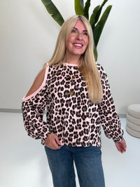 Sweater mit Cut-Out an der Schulter hellrosa LEO POWER schwarz/taupe