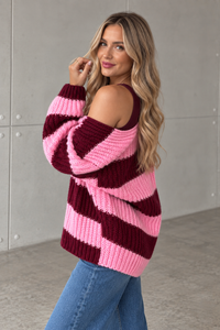 Strickjacke ONLY COZY VIBES burgundy/rosa