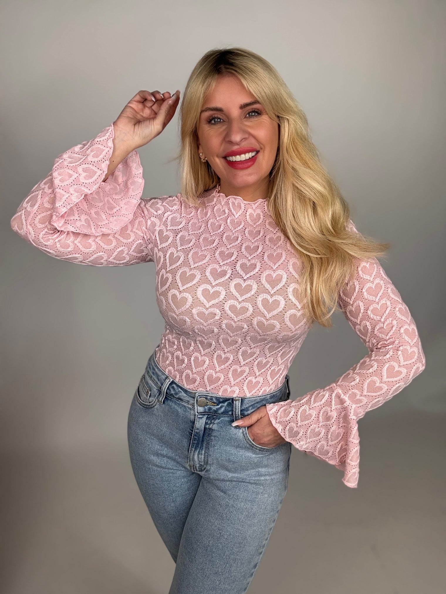 Longsleeve HEART ROMANCE Glockenarm rosa