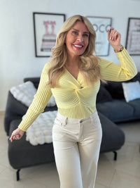 Oberteil langarm mit Knoten Detail gelb