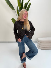 Longsleeve mit leicht ausgestelltem Ärmel dark chocolate LEO schwarz/braun