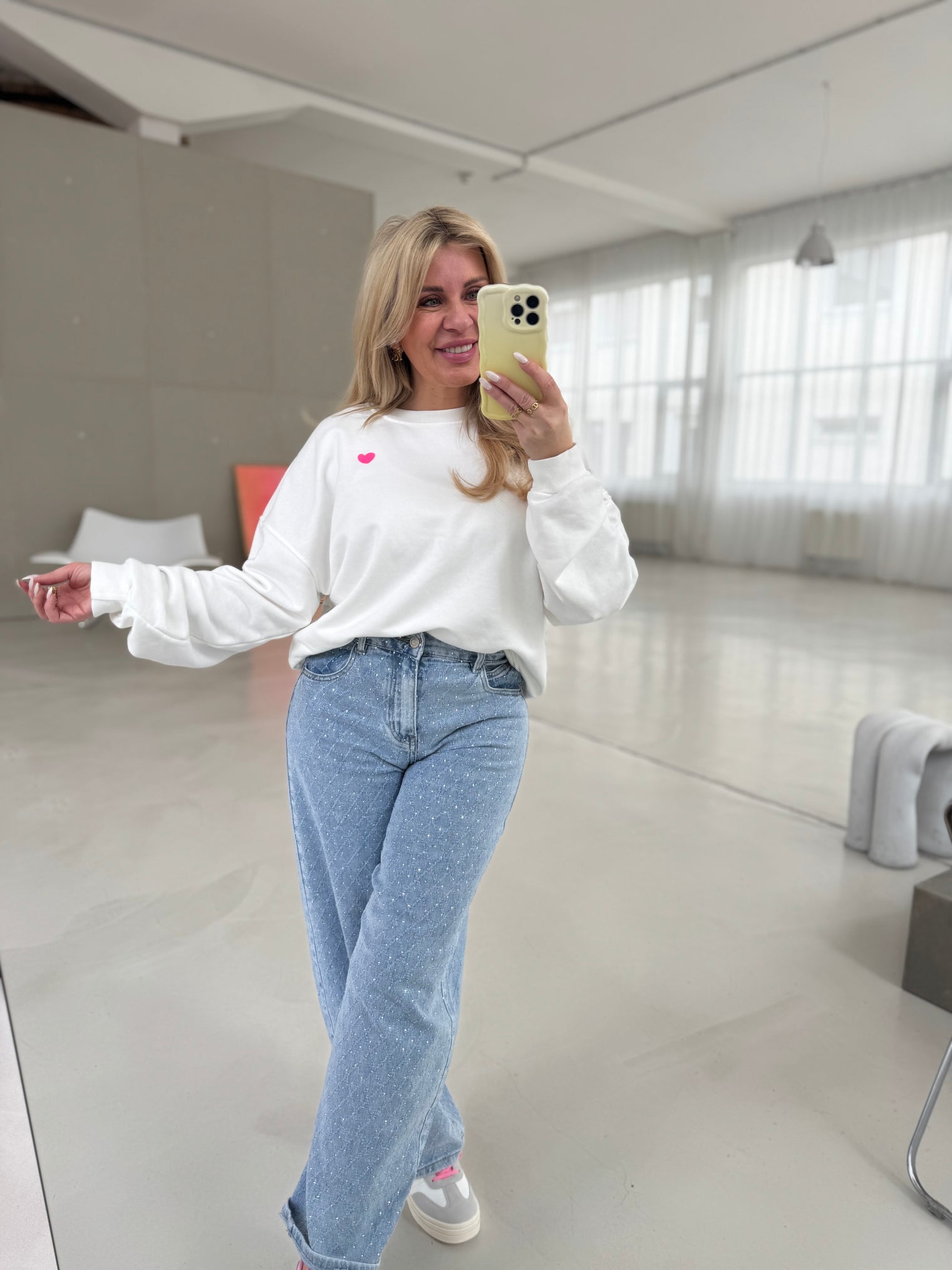 Stretch Mom Jeans WHITE SPAKLE