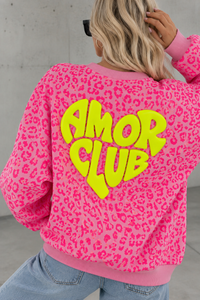 Sweater mit Rückenprint AMOR CLUB pink leo