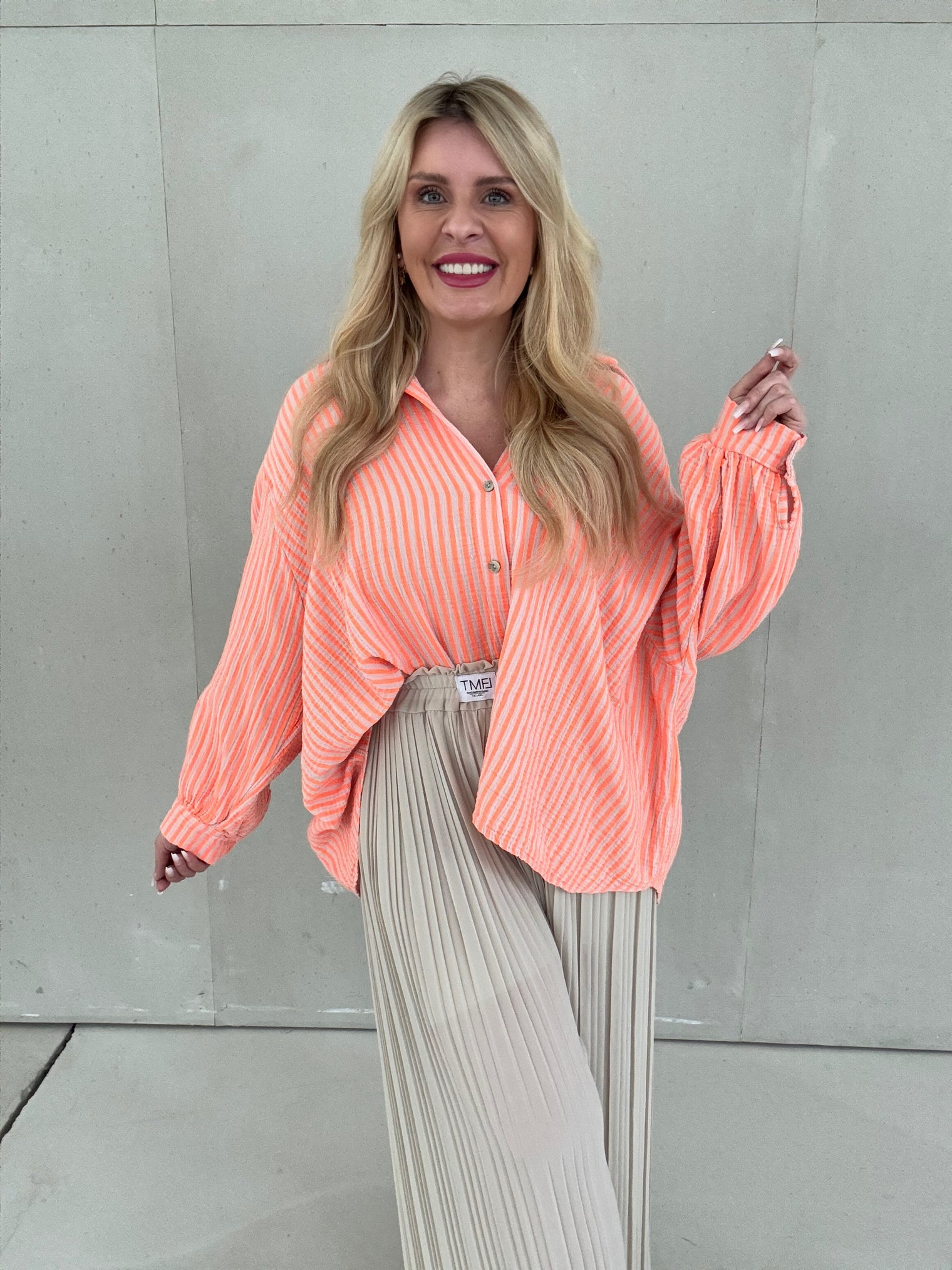 Musselin Bluse creme ZARTE STREIFEN hellorange