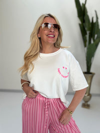 Sweatshirt kurzarm weiß HAPPY MIND HAPPY LIFE pink