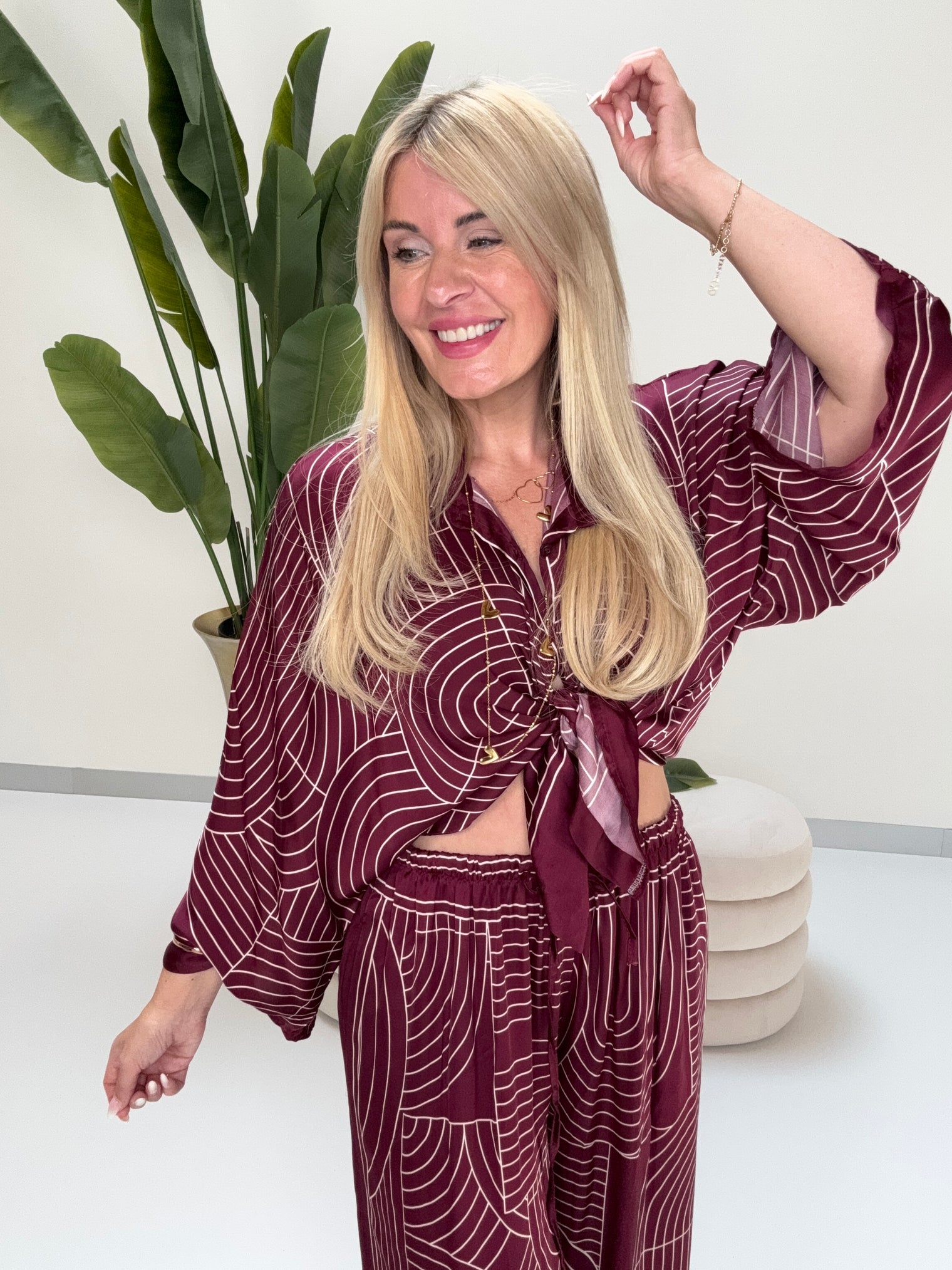 Kimono Bluse LUXURY CLEAN GIRL mit Seidenoptik burgundy
