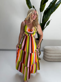 Luftiges Sommer Kleid FOREVER A BOHO GIRL kiwi/pink/weiß/apricot