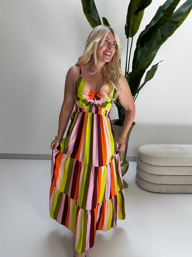 Luftiges Sommer Kleid FOREVER A BOHO GIRL rosa/grün/orange/braun
