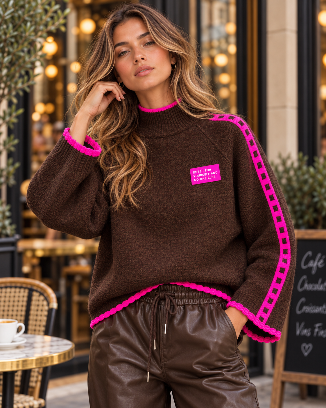 Pullover mit Patch DRESS FOR YOURSELF chocolate/pink