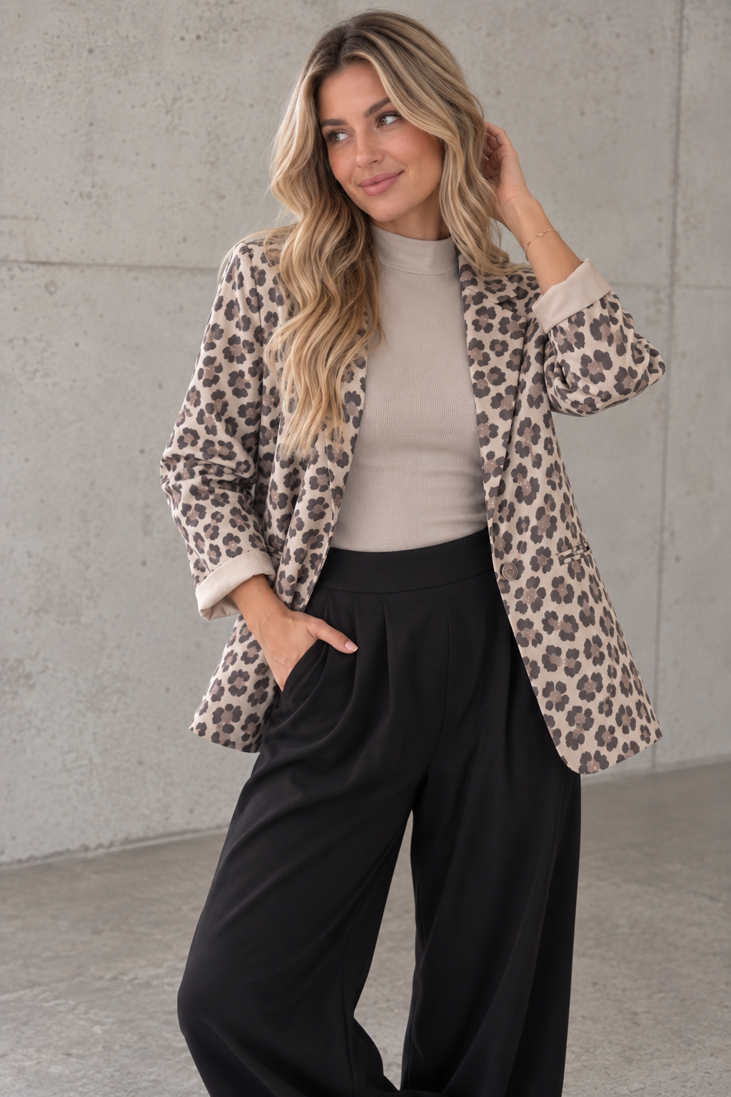Stretch Butterstoff Blazer LOOK TO THE SKY LEO taupe/schwarz