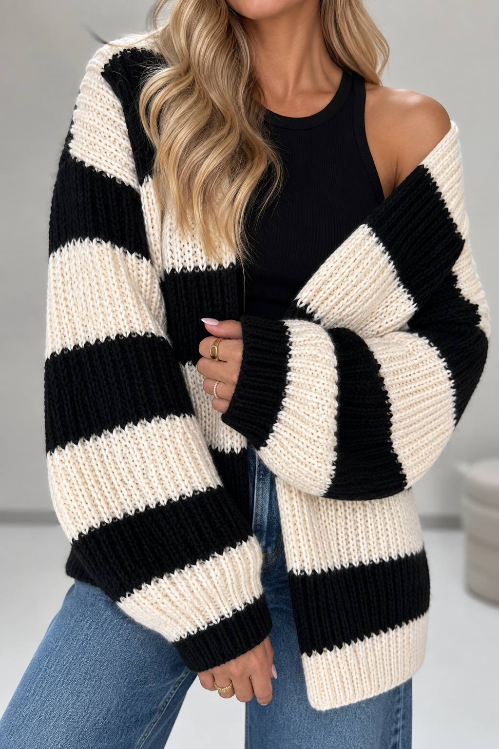 Strickjacke ONLY COZY VIBES schwarz/creme