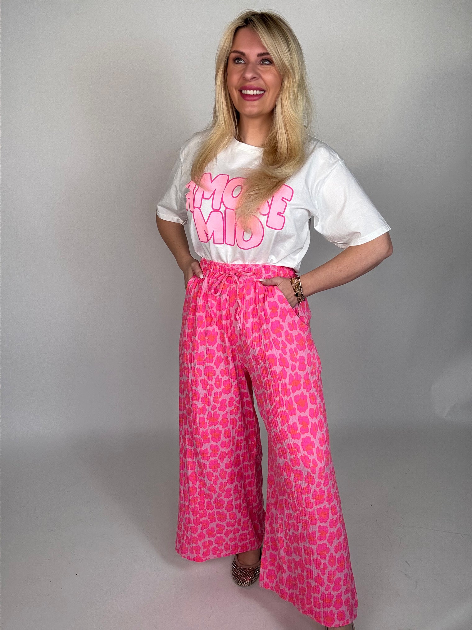 Stylische Musselin Hose rosa LEO POWER pink&orange