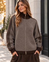 Kuschelweiche Zipper Strickjacke mit seitlichen Streifen taupe/chococlate