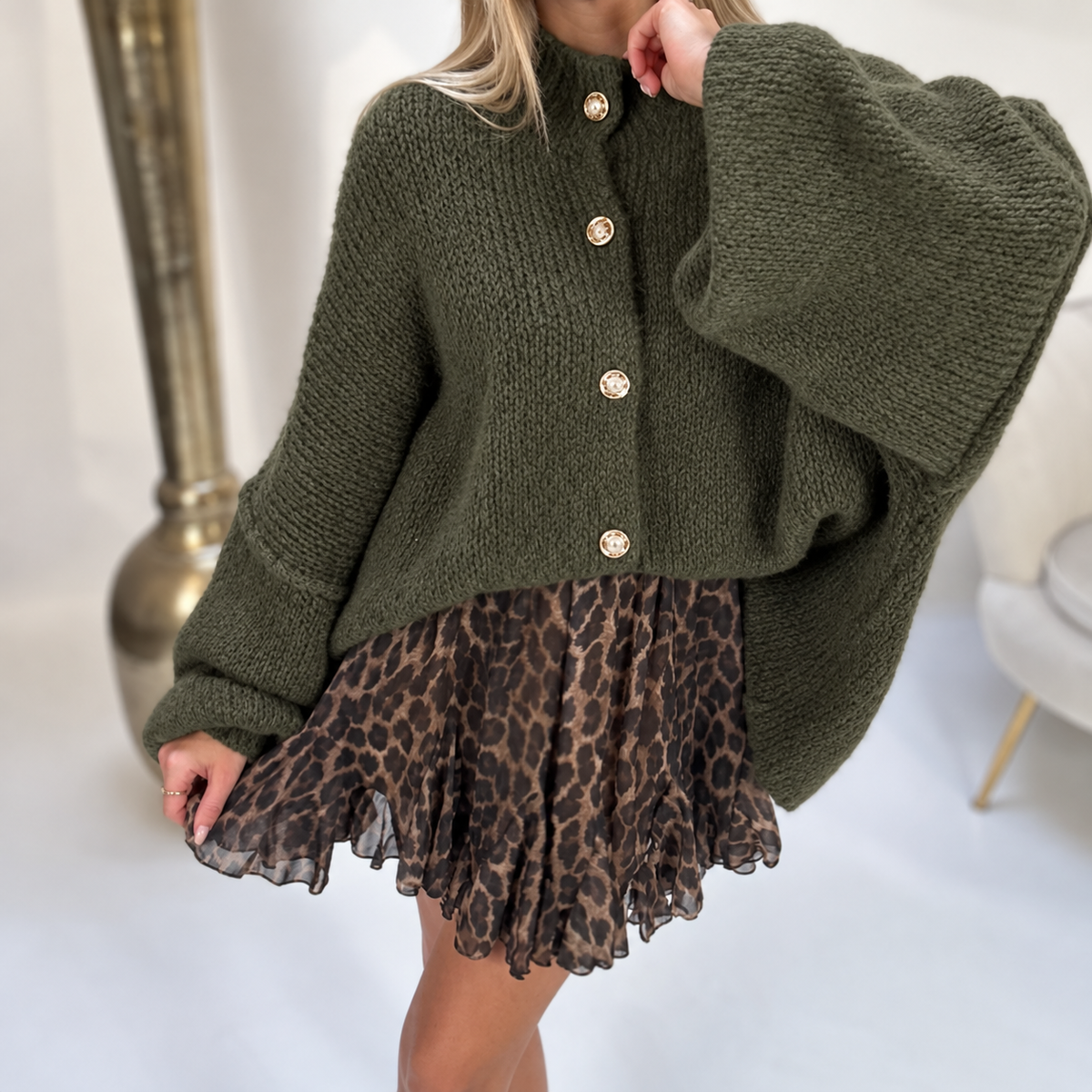 Strickjacke SUPER SOFT khaki LONG