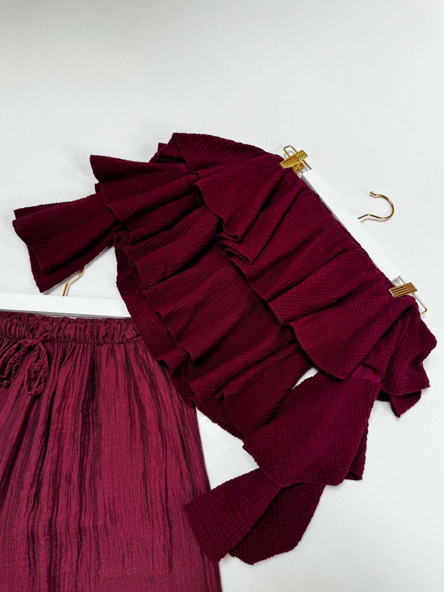 Musselin Carmen Bluse BOHO CHIC burgundy