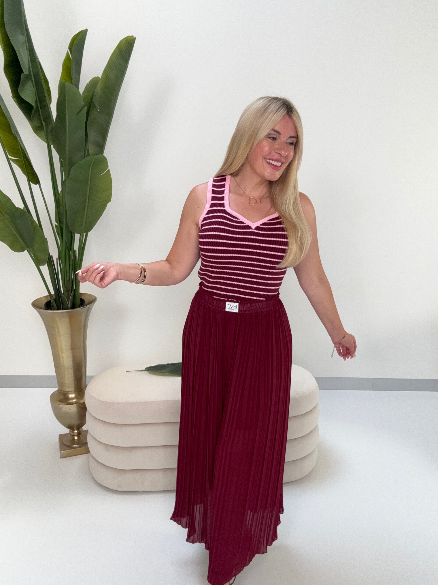 Strick Ripp Top burgundy/rosa