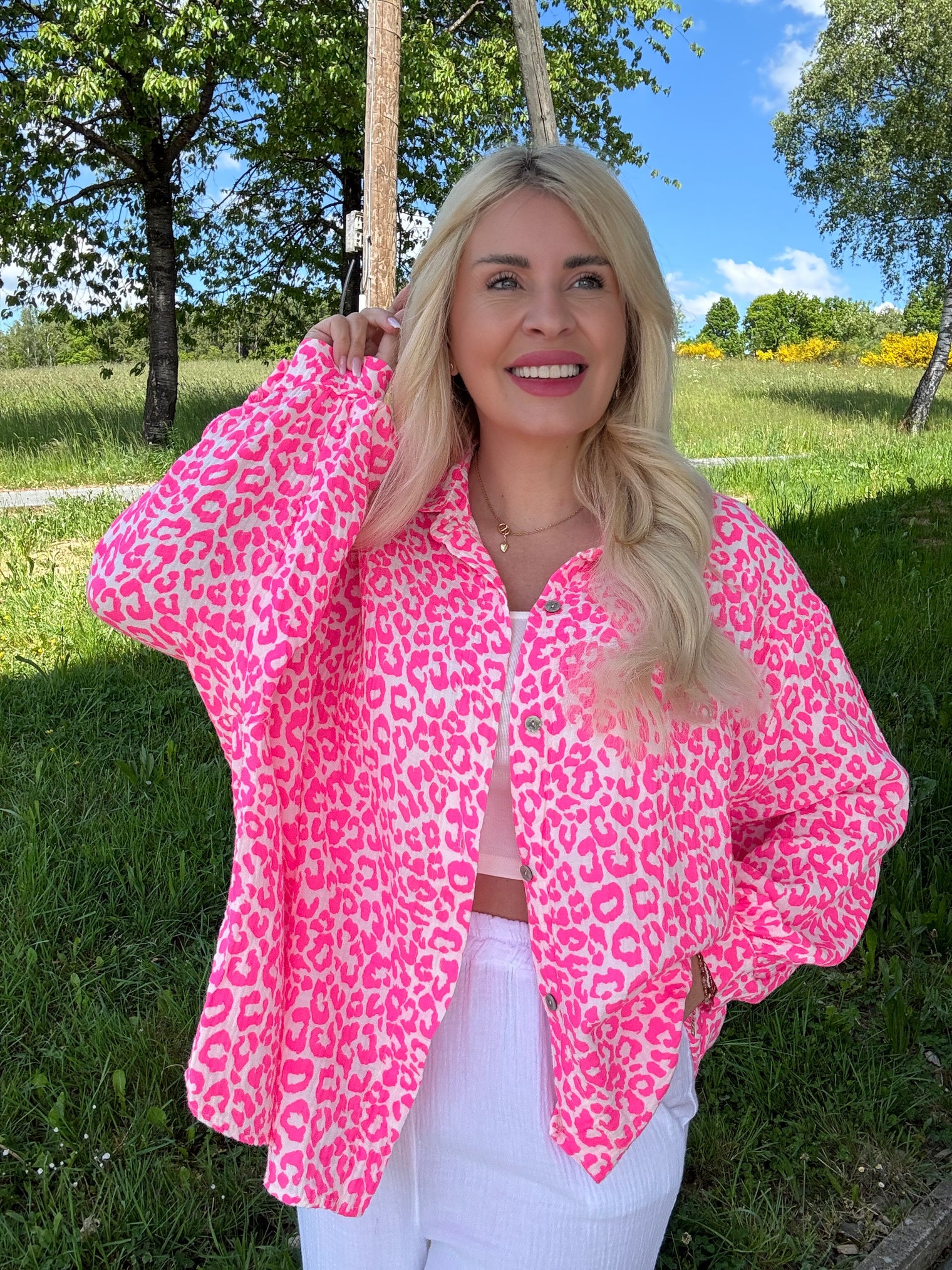 Musselin Bluse weiß LEO LOVER pink
