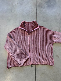 Strickjacke ZIPPER STRIPES burgundy/rosa