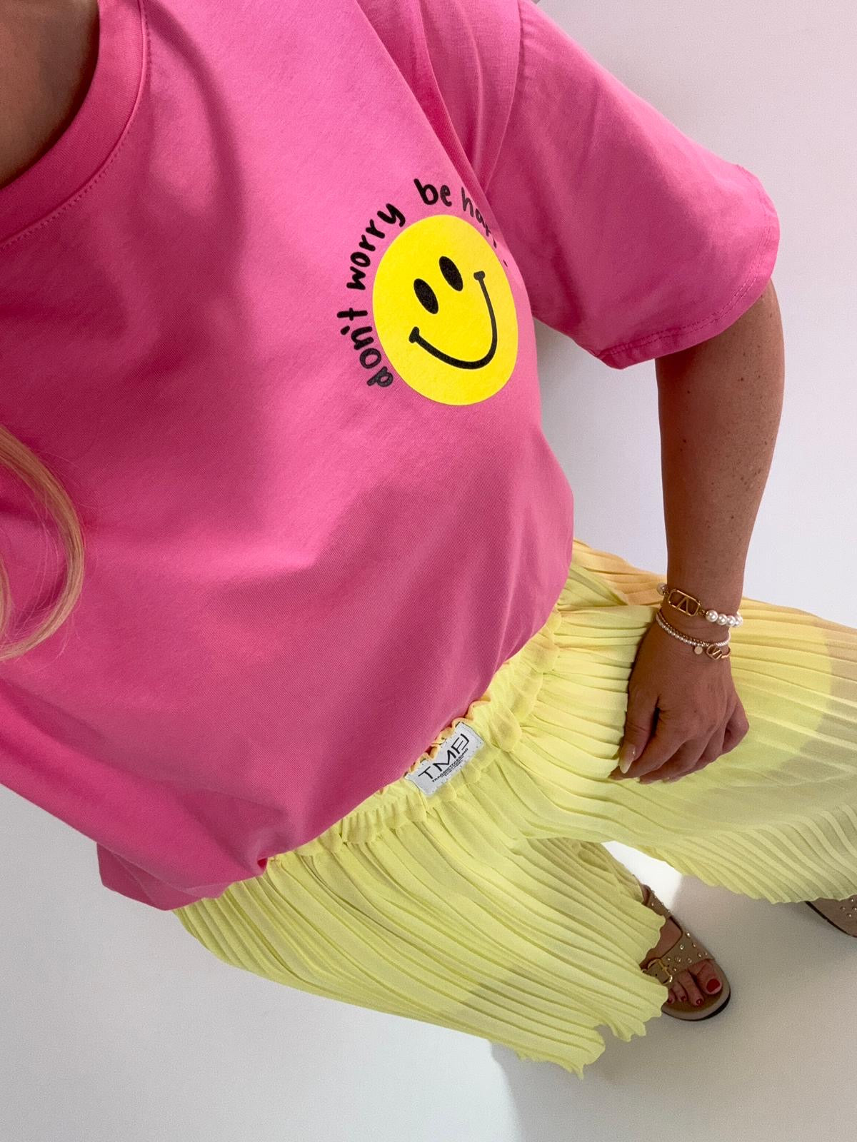 Statement Shirt DONT WORRY BE HAPPY pink mit Rückenprint