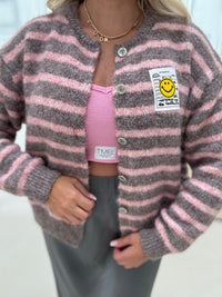 Cardigan ONLY GOOD VIBES braun/rosa