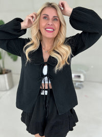 Musselin Bluse SCHWARZ mit Schleifchen