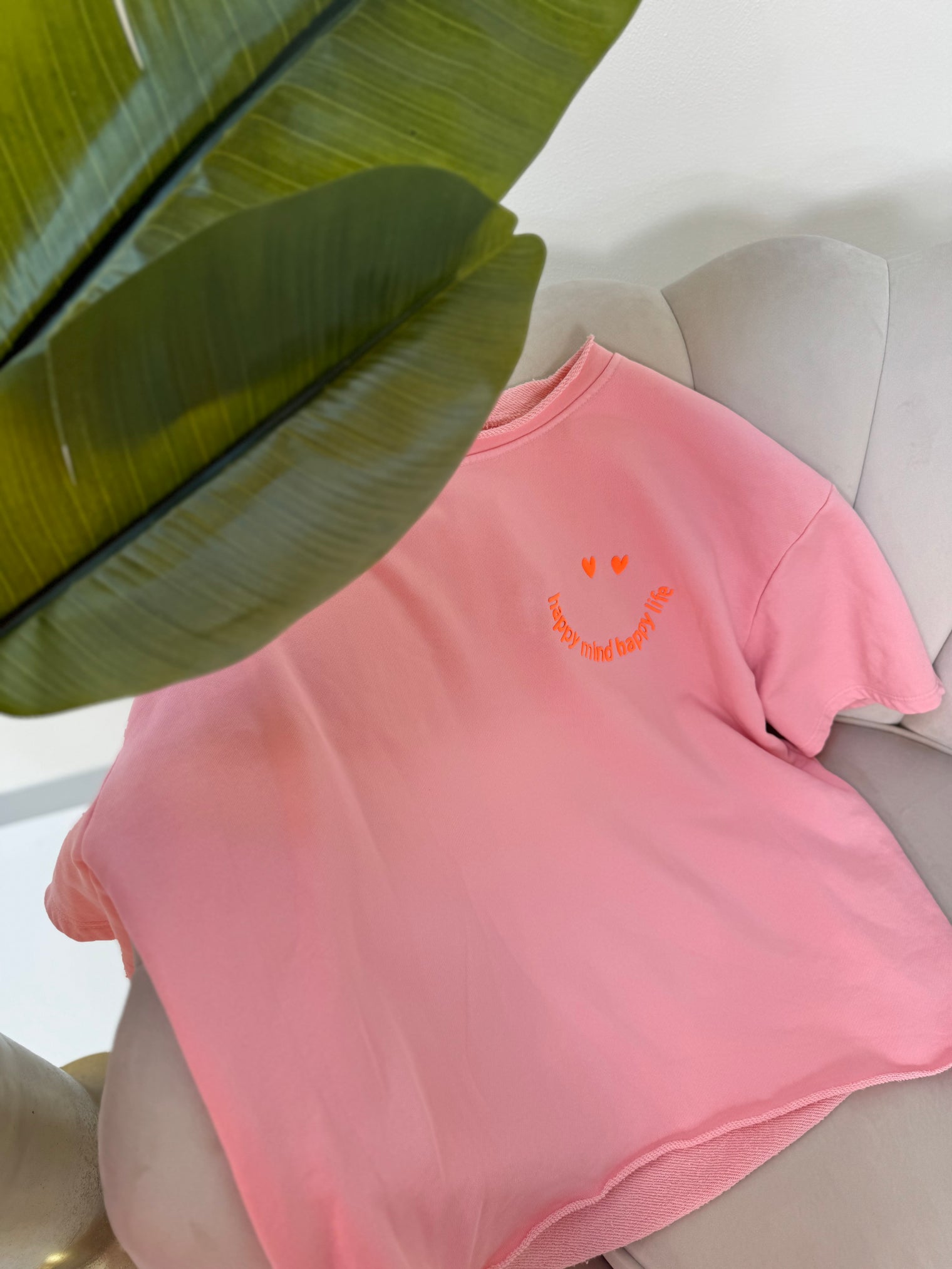 Sweatshirt kurzarm rosa HAPPY MIND HAPPY LIFE hot orange