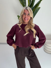 Butterstoff Pullover mit Gummizug unten burgundy