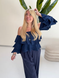 Musselin Carmen Bluse BOHO CHIC blueberry