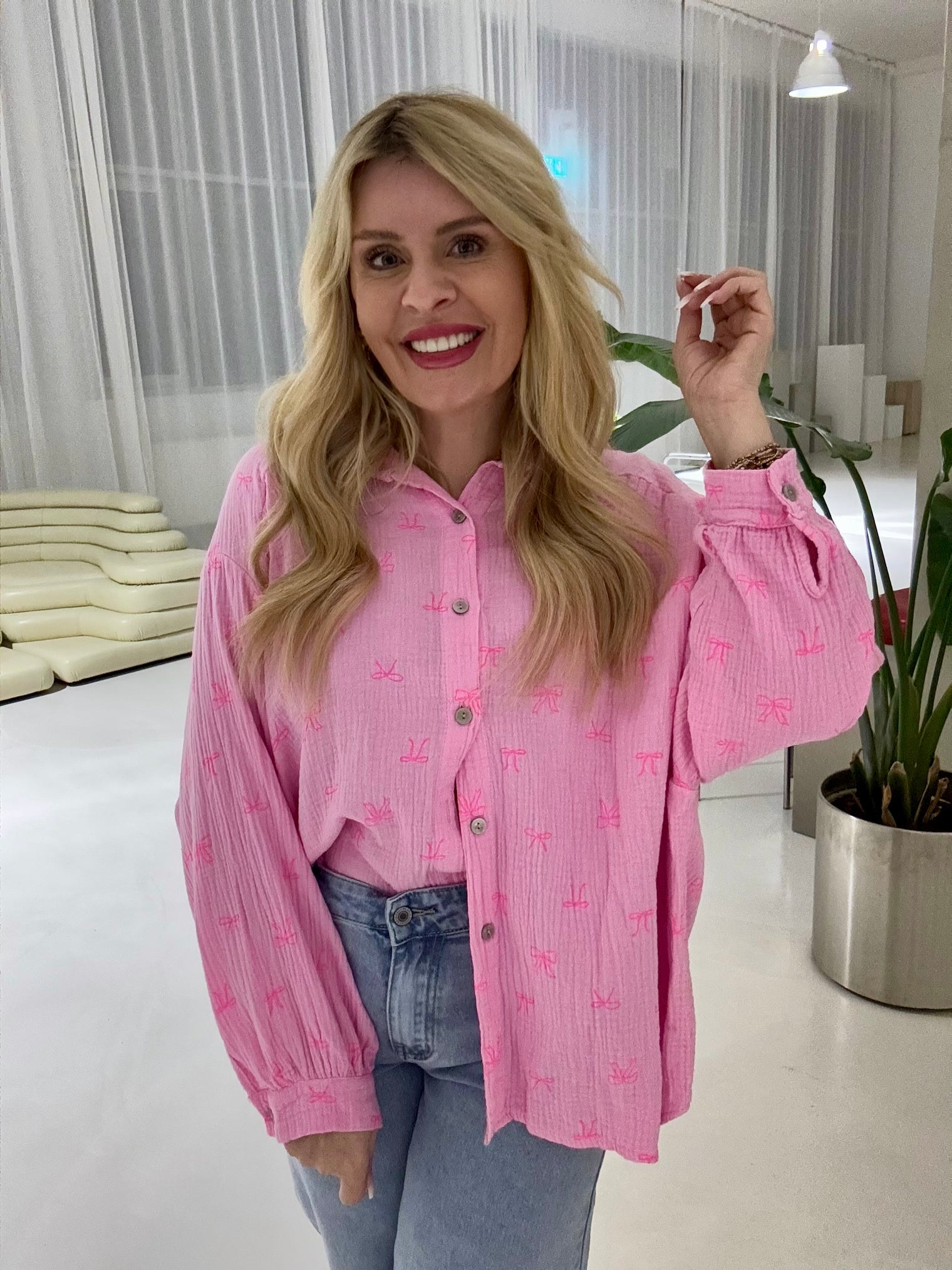 Musselin Bluse rosa LOVELY BOWS pink