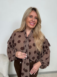Bluse taupe BIG POLKA DOTS chocolate