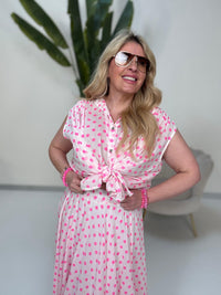 Bluse weiß POLKA DOTS pink