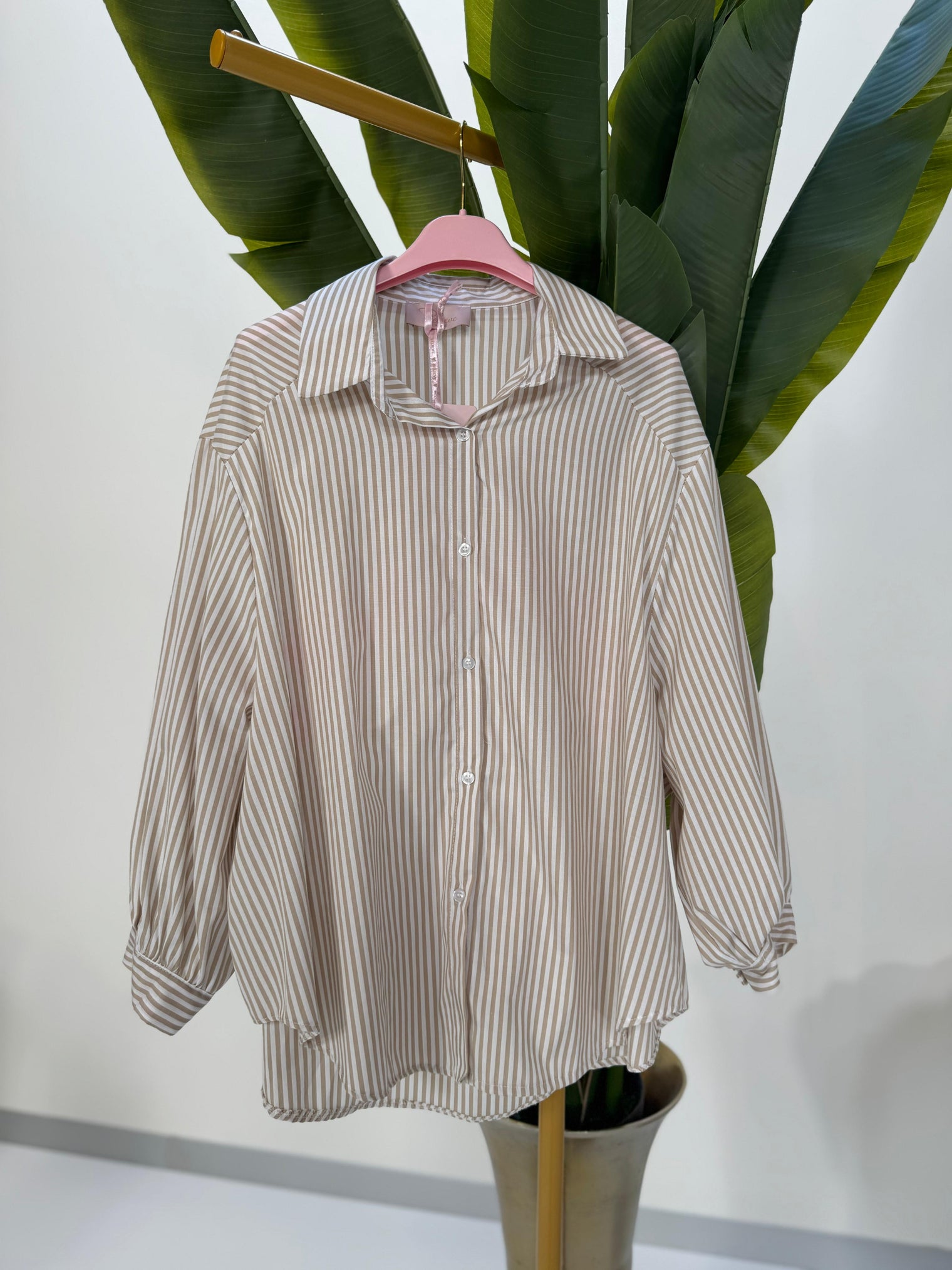 Bluse GOOD KARMA CLUB taupe/weiß gestreift